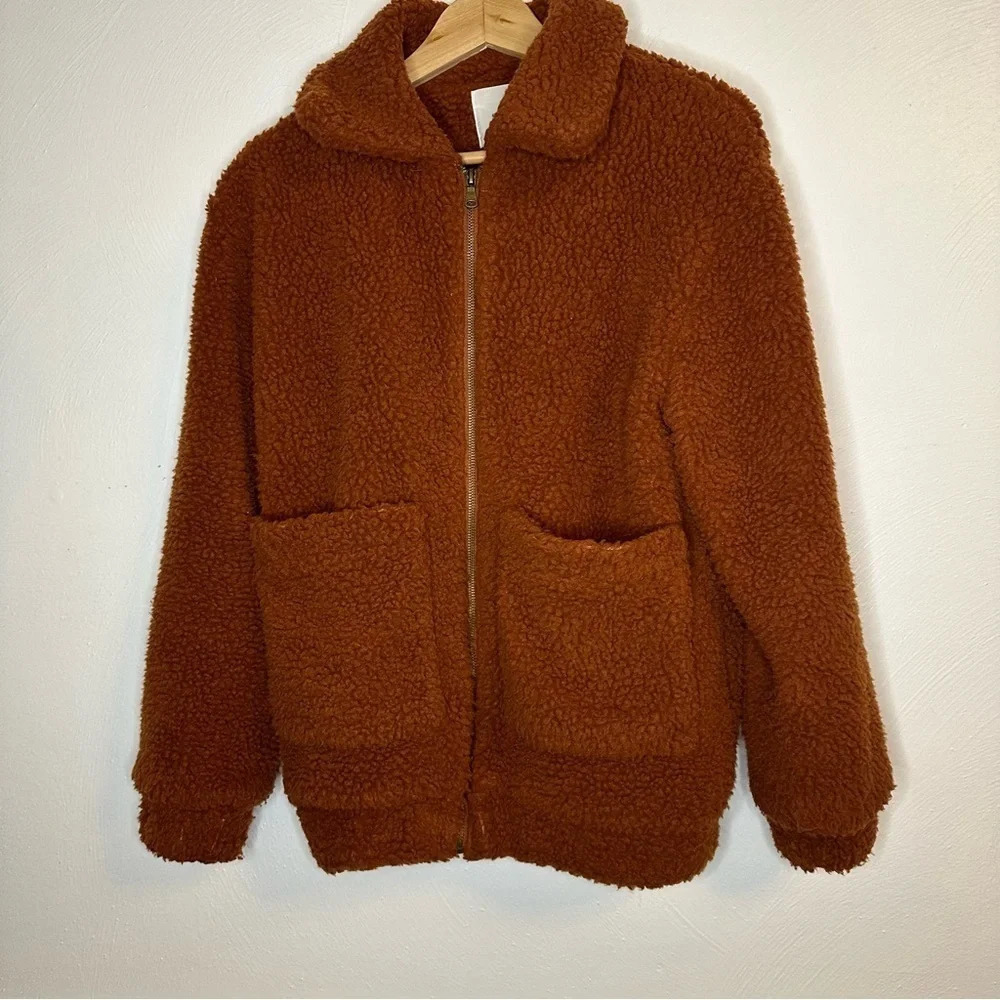 Elodie Faux Sherpa Shearling Teddy Coat Oversized Rust Size XS